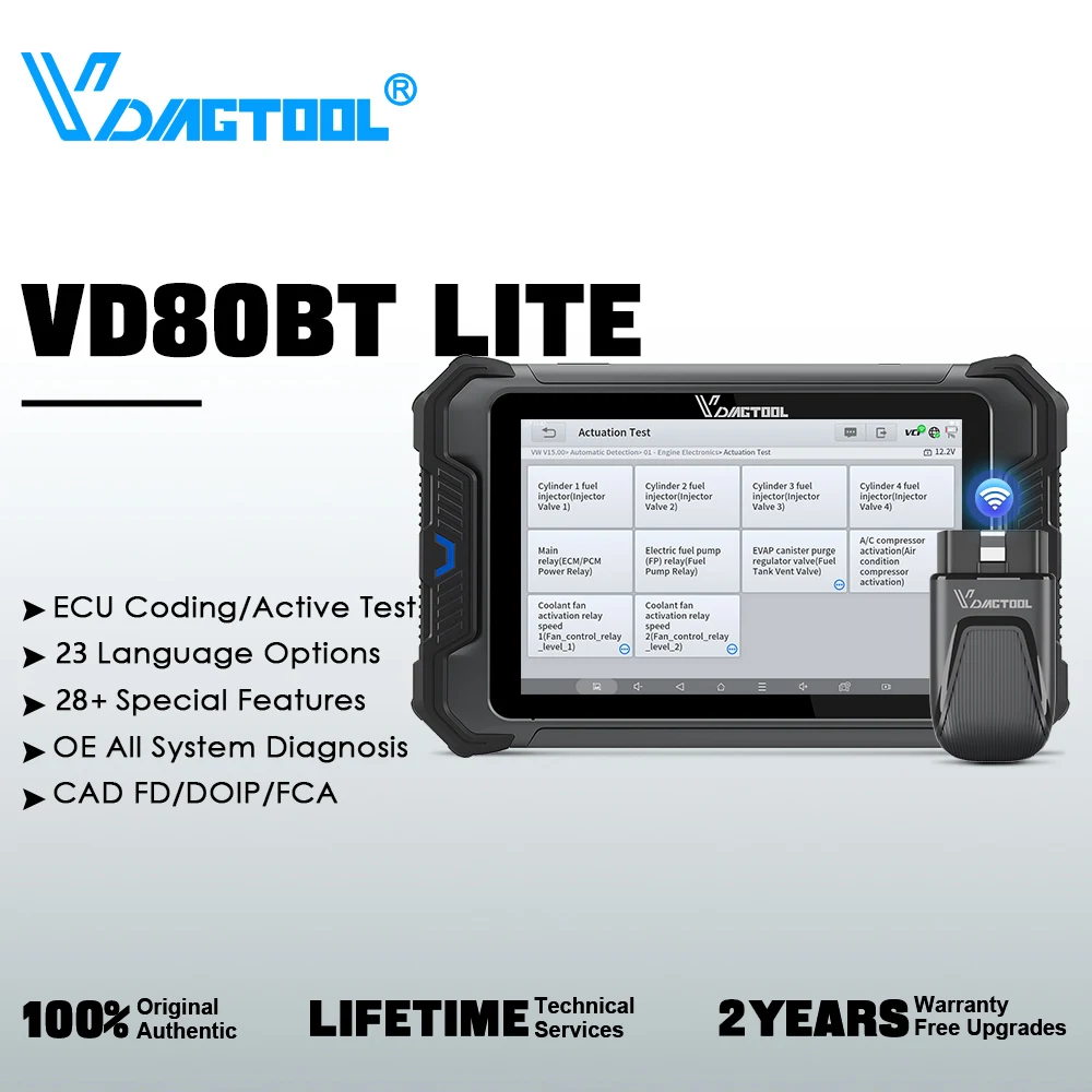 

VDIAGTOOL VD80 BT LITE Автомобильный диагностический инструмент Беспроводной 8-дюймовый сканер OBD2 28+ сброс кодирования ЭБУ двунаправленный CANFD DOIP FCA ﻿
