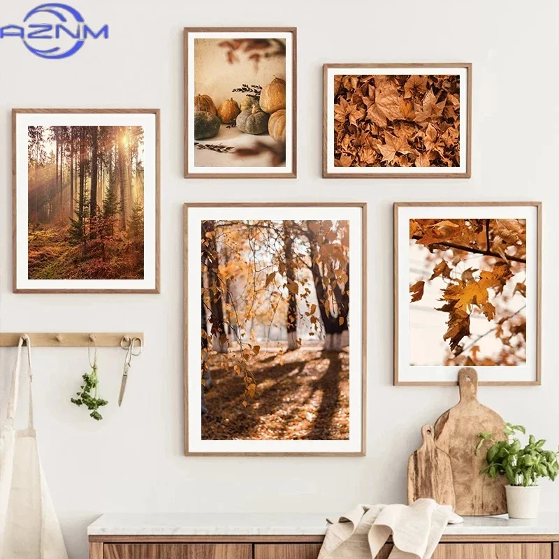 AZNM AZNM Wall Art Autumn Scenery Pumpkin Leaves Poster and Print for Modern Home Wall Decor Landscape Flower Picture Canvas Pai