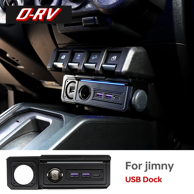 For Suzuki Jimny JB64 Sierra JB74W 2019 2024 Car Central Control Expands USB Type-C Charging Port With Atmosphere Light