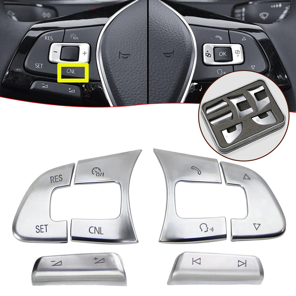 FOR Golf SportWagen 2016-Up Wheel Control Button Decoration Trims 6 Pieces ABS Auto Parts Car Accessories Silver