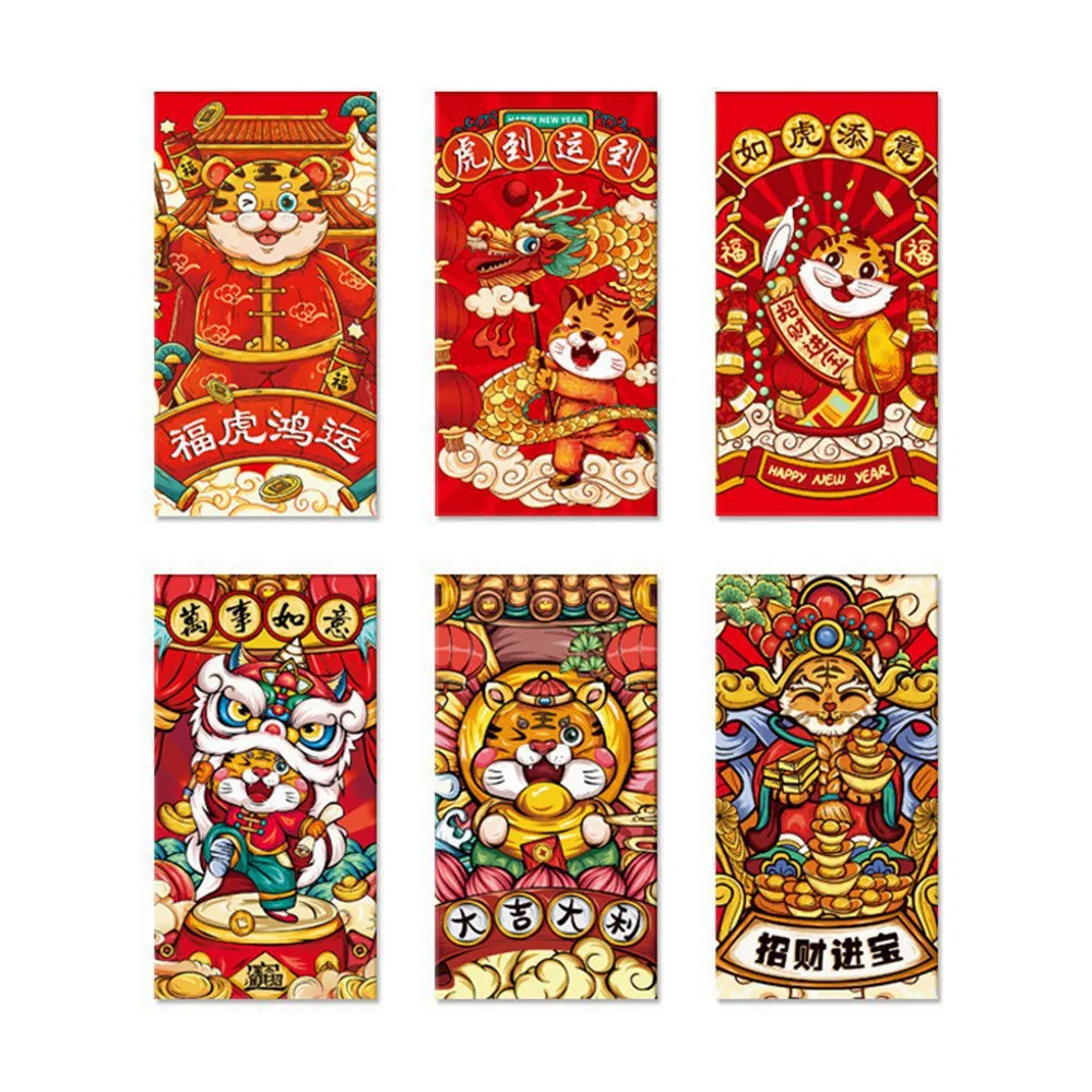 Chinese New Year Red Envelopes 2022 Zodiac Tiger Year Hong Bao Cartoon Lucky Money Packets For Spring Festival