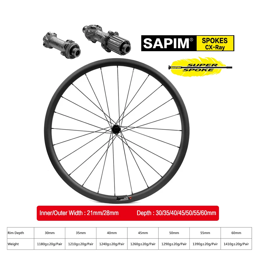 Airwolf 700C Super Light 28mm Width Carbon Road Bike Wheels 30 35 40 45 50 55 60mm Carbon Road Bicycle Wheels Gravel Bike Wheels