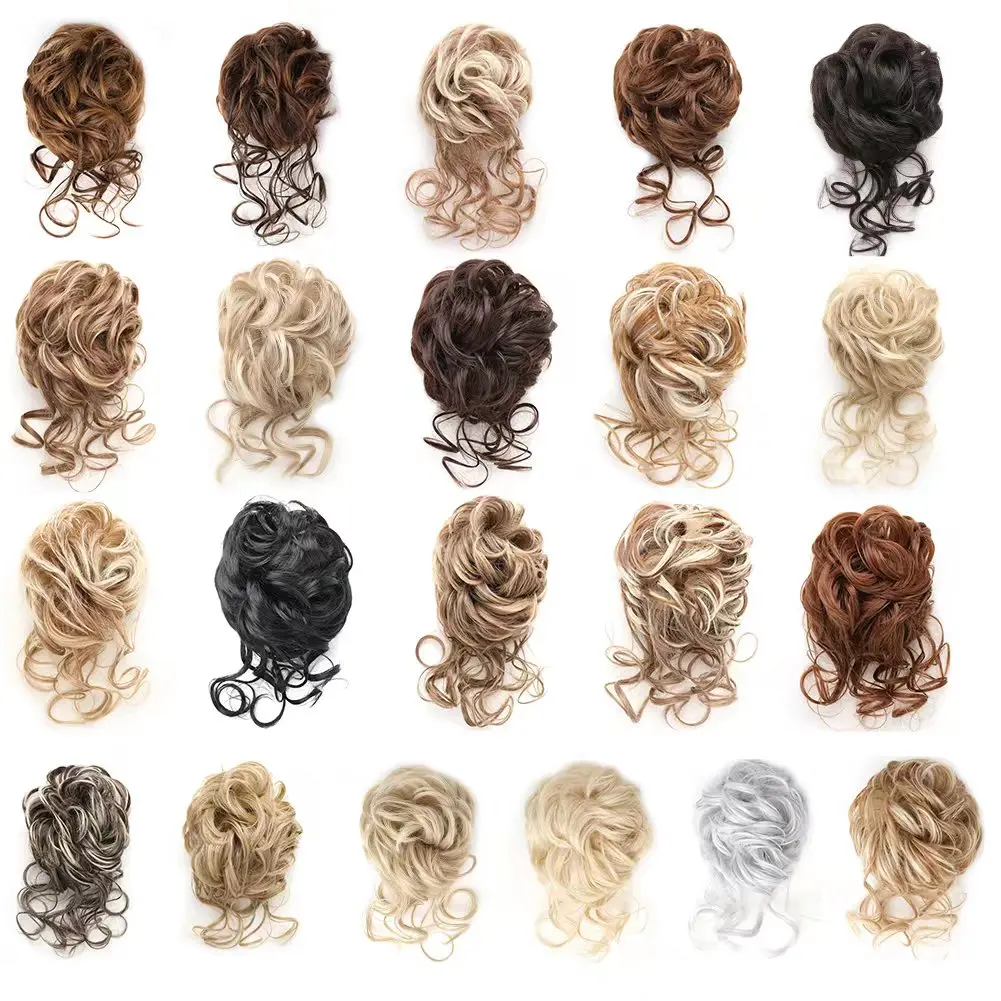 Messy Bun Synthetic Hair Piece Claw Clip Curly Wavy Hair Bun Tousled Updo Scrunchie Long Beard Chignon Ponytail for Daily Wear