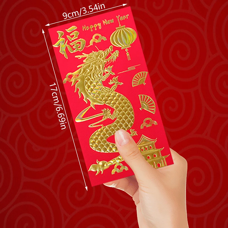 6pcs Chinese Red Envelopes HongBao Gift Wrap Bag Lucky Money Pockets For New Year 2024 Spring Festival Kids Gift