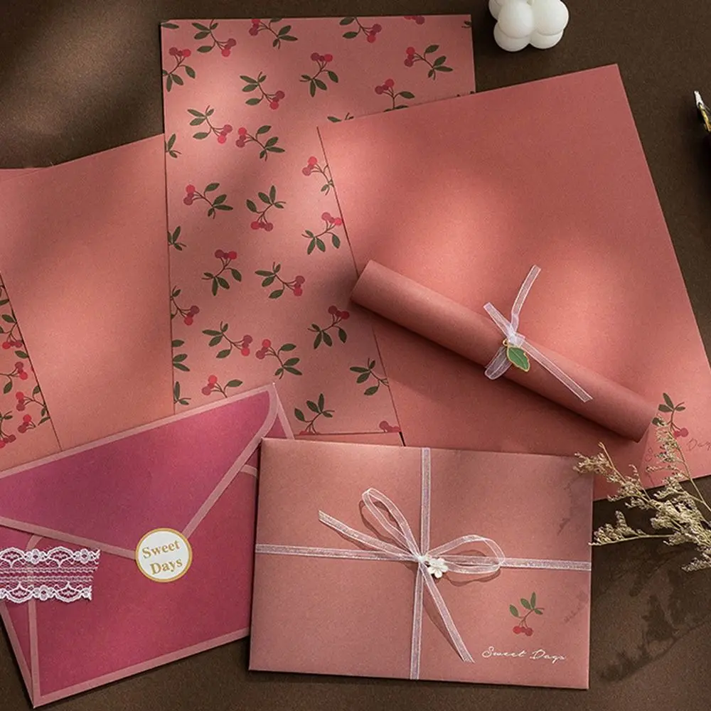 Tarjeta de regalo, sobres florales de flores, postales DIY, almohadillas de cartas de felicitación con pegatinas, papel de escritura de letras Kawaii, papelería