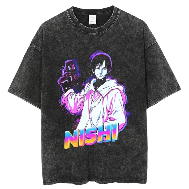 Wholesale Punk Hip Hop Streetwear Harajuku Male T-shirt Punk GANTZ Anime T Shirt Men Vintage Washed 100% Cotton T Shirts for Men