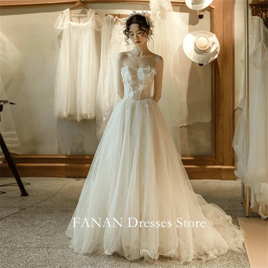 Gaun pengantin model A-Line antik tanpa tali FANAN Korea gaun pernikahan Tulle Corset 드**3/2014 korset klasik buatan kustom gaun pengantin ukuran Plus