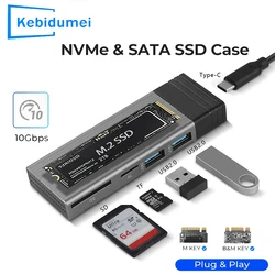 5 in 1 USB HUB M2 SSD Enclosure NVMe NGFF 10Gbps Portable USB C PCIE NGFF Disk Box External Adapter With Disk Storage Function