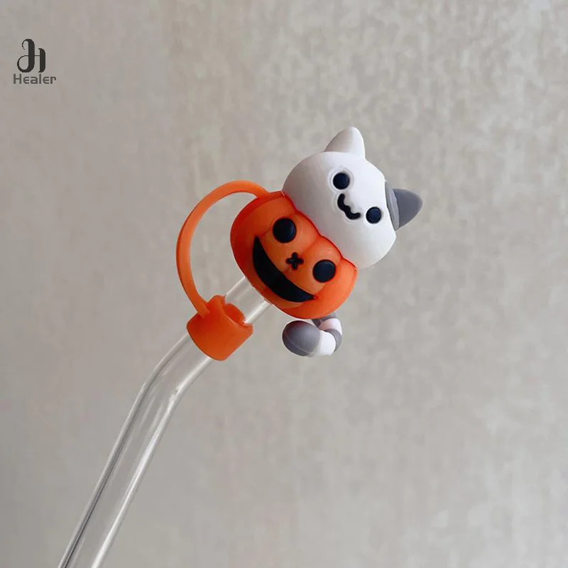 Cartoon Pumpkin Ghost coperchi di paglia in Silicone per tazza tappo antipolvere per bere punte di paglia copertura accessori per tazze per feste di Halloween