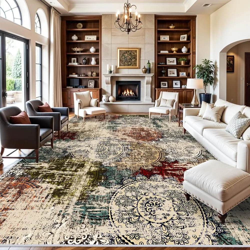 

10x14 Living Room Area Rug - Modern Abstract Large Area Rugs Non-slip Stain Resistant Carpets For Bedroom Soft Low Pile Rugs