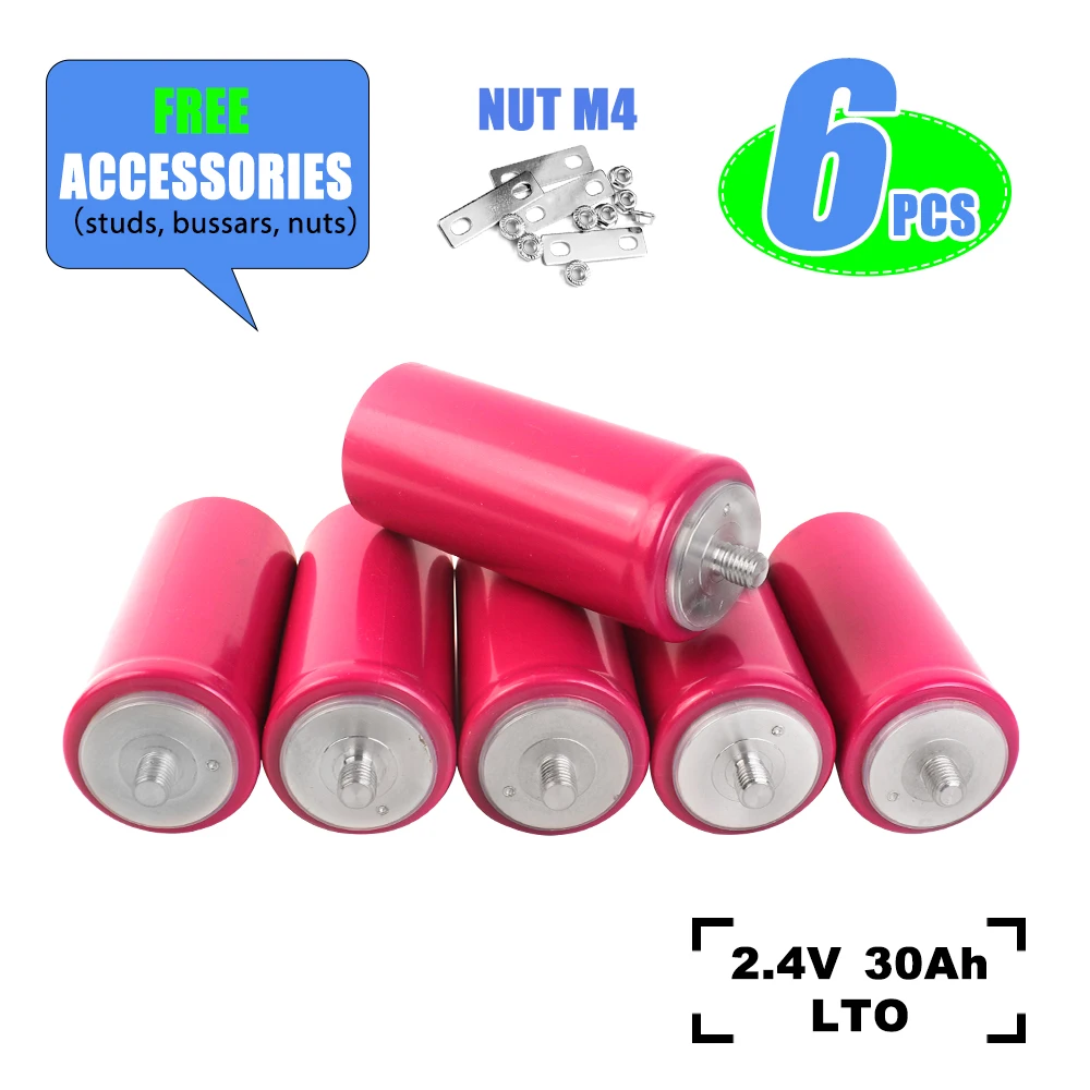 LTO Cylindrical Cells 2.4V 30Ah Rechargeable Battery Cell 2.3V Lithium Titanate Battery Max Discharge 10C With 20000+ Lifecyles