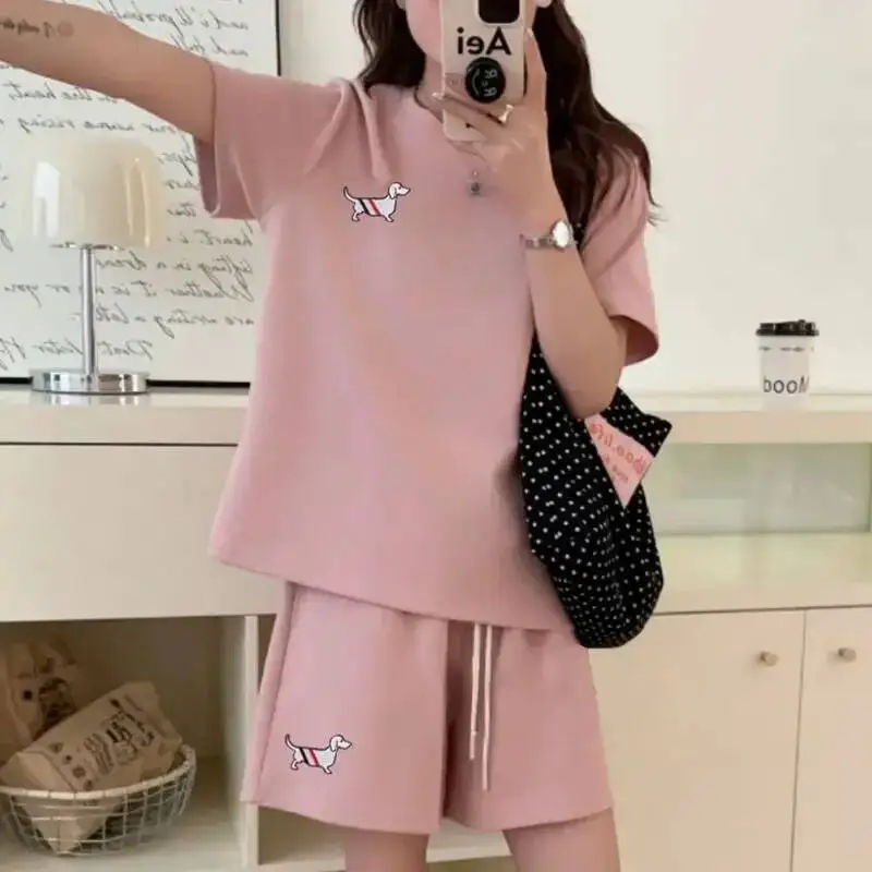 تي شيرت أنثى السراويل مستقيم جولة الرقبة مكتب عروض رخيصة كيت ميزات جديدة للمنتجات المطابقة النساء S مجموعات قصيرة قطع