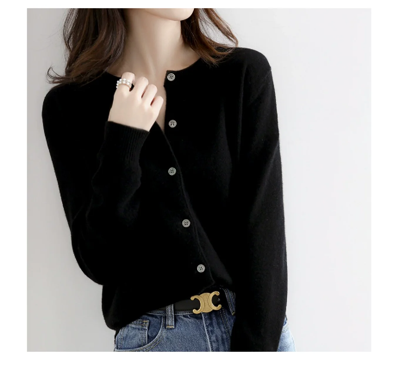 Neuer, locker geschnittener Pullover im koreanischen Stil für Damen, ideal für Frühling und Herbst, mit Rundhalsausschnitt, modisch und elegant, als lässige Arbeitskleidung oder Oberbekleidung geeignet, weiche und bequeme Strickjacke, einreihiger Mantel mit langen Ärmeln. – Detail 11
