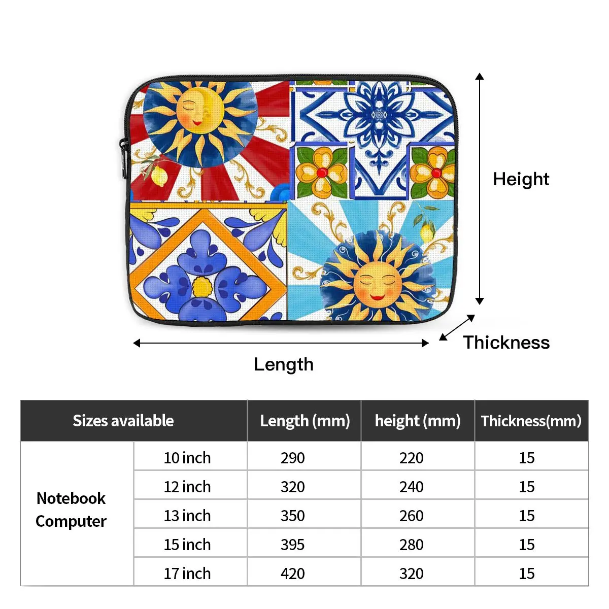 Sicilian Tiles,sun,half Moon,mediterranean Style,lemon Art Notebook Laptop Bag For Macbook Air Pro Tablet Shockproof Case Bag