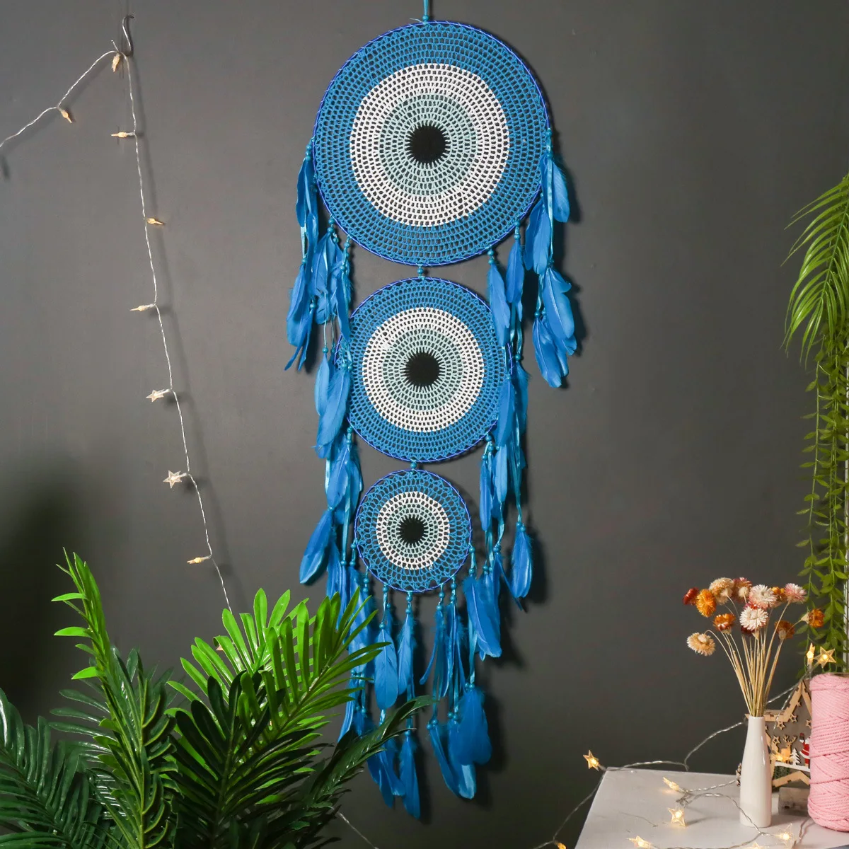 

40CM Blue Demon Large Dreamcatcher Wall Hanging Handmade Dream Catcher Wind Chimes Pendant Indian Dreamcatcher for Home Decor