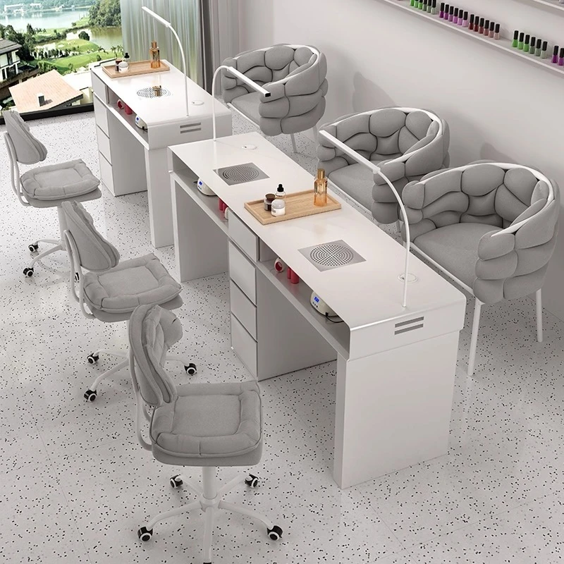 Multi Functional Nail Table and Chair Set,Economical Single and Double Person,Light Luxury,Cream Style Nail Table Manicure Desk