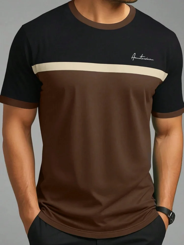 Zomer heren casual sport losse oversized eenvoudige letterpatroon bedrukte T-shirt met ronde hals en korte mouwen - afbeelding 1