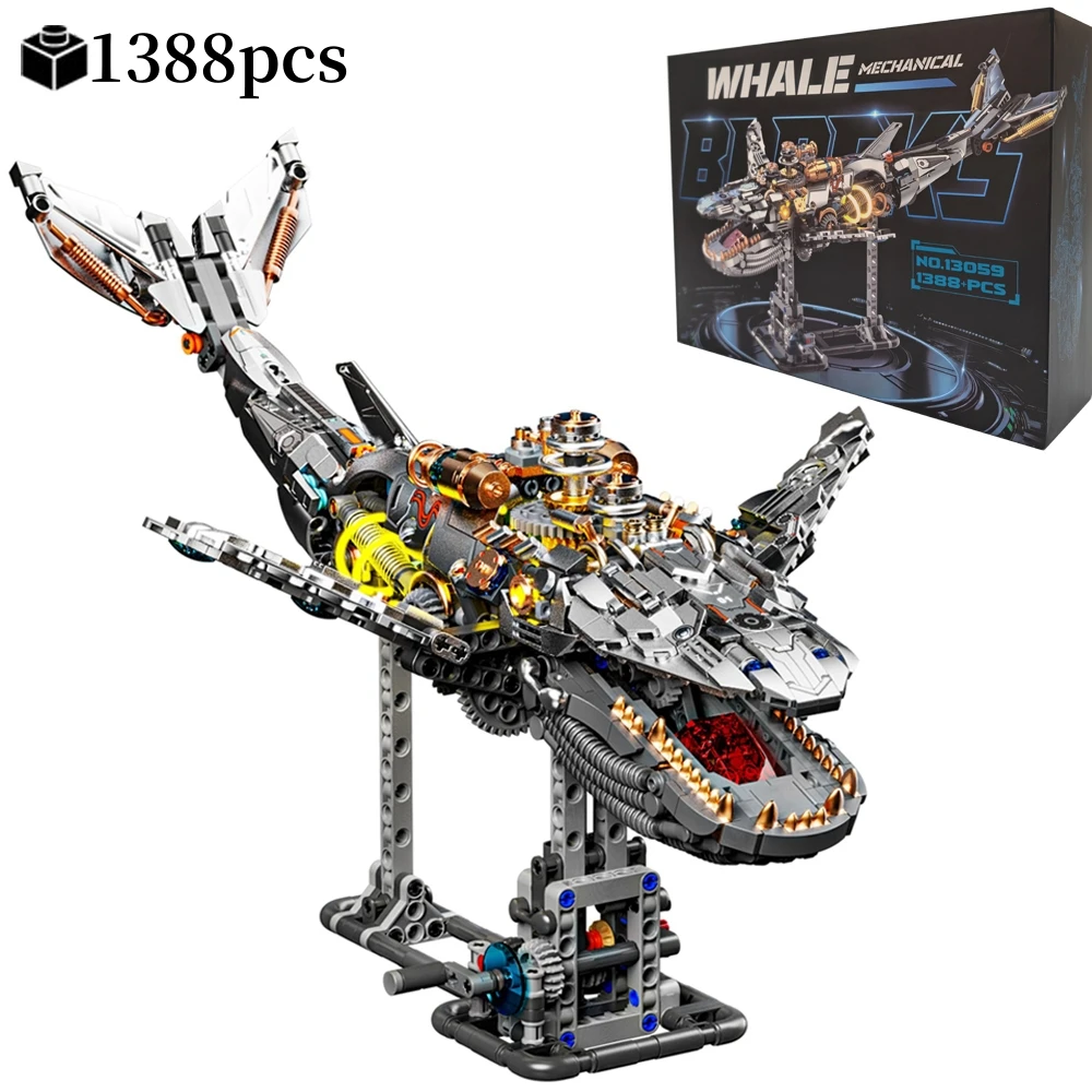 Mechanical Whale Shark Octopus Piranha Manta Ray Sea Fish Building Blocks Bricks Power Motor with Light Animal Toy for Kid Gifts