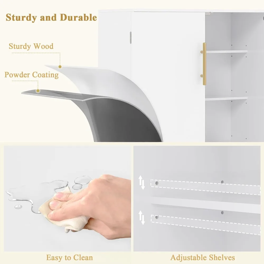 35.5” Small Kitchen Pantry Storage Cabinet with 2 Doors and Adjustable Shelves, Food Storage Freestanding Cupboard