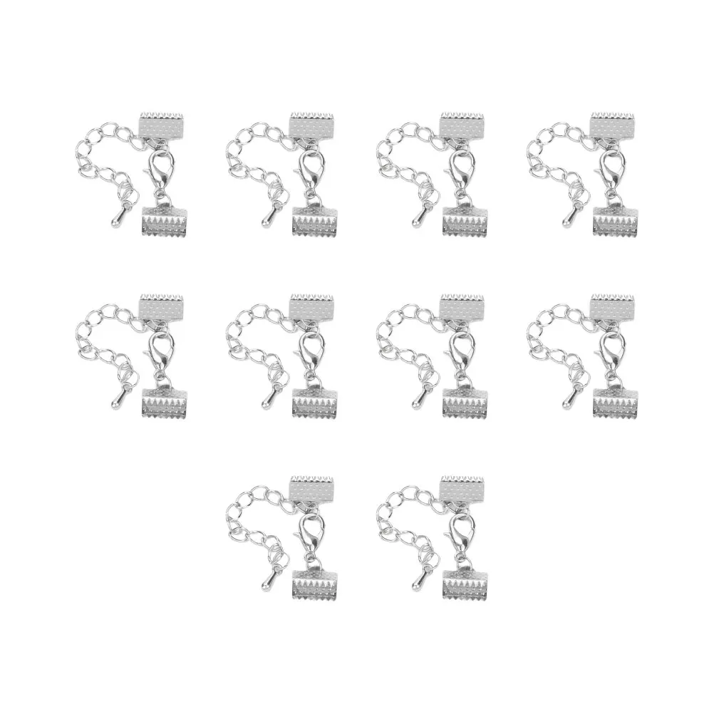 

10 Pcs Fold Over Cord End Crimp Ends Fastener Clasps Textured Clamps Jewelry Making Plated Ribbon DIY Charm Buckle 5cm Iron
