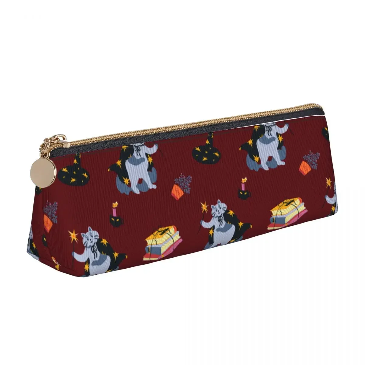 Wizard Cat Magic Pencil Case Bright Halloween Big Pencil Pouch Kids PU Leather Kawaii School Pencil Cases Custom Stationery