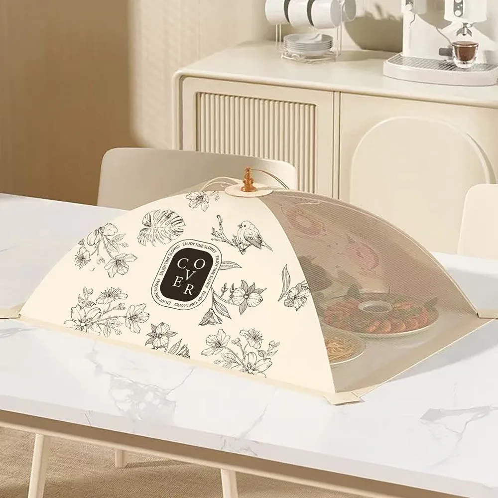 

Cartoon Pattern Folded Food Cover Flower Foldable Dining Table Cover Fly-prevent Breathable Meal Leftovers Dustproof Cover