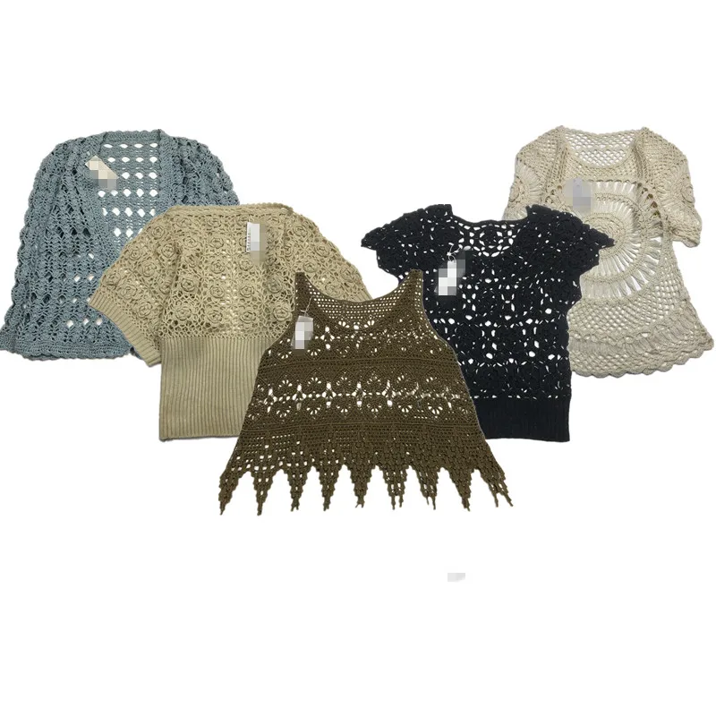 

Hand Knitted Vintage Double Layer Hollow out Pure Color Luxury Floral Mixed Fiber Sweater for Women Summer 2024 Other Material