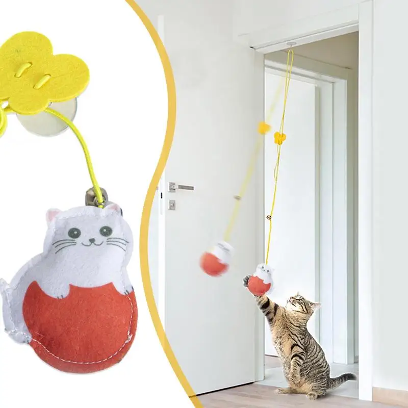 Self Play Cat Toys Retractable Cat Toy With Elastic Rope Automatic And Funny Door Cat Toy With Elastic Rope Indoor Feather Cat