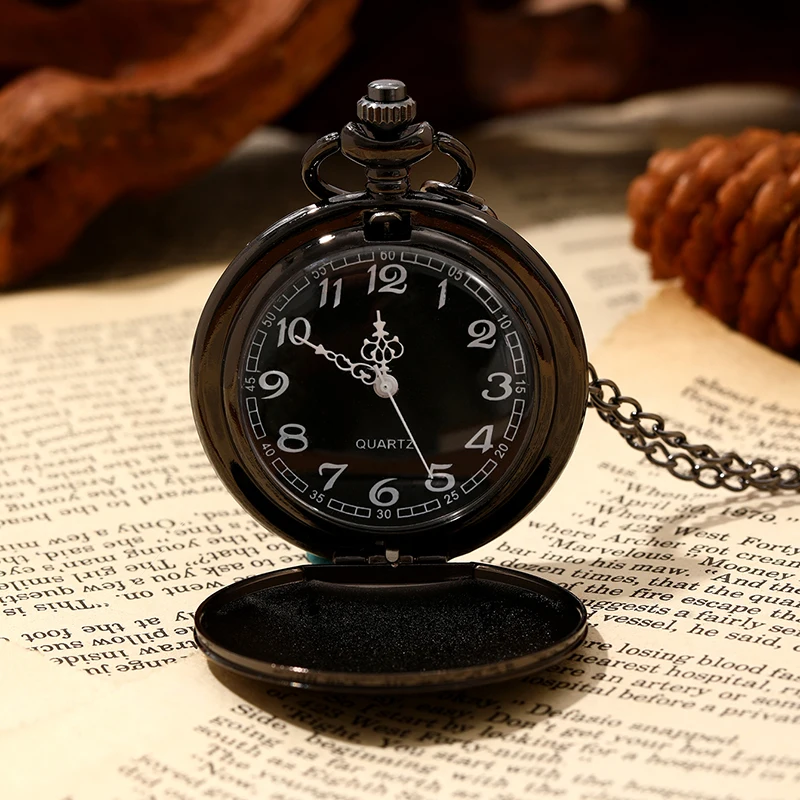 Jam saku hitam jam tangan saku Quartz modis dengan rantai untuk anak laki-laki saya hadiah jam pria selamanya Anda istimewa Relogios