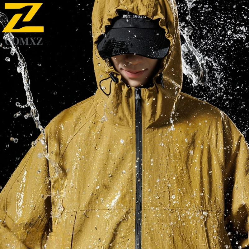 Street Sports Thin Waterproof Jacket Men's Women Spring New Solid Color Windproof Windbreaker Outdoor Camping Hiking Hooded Coat