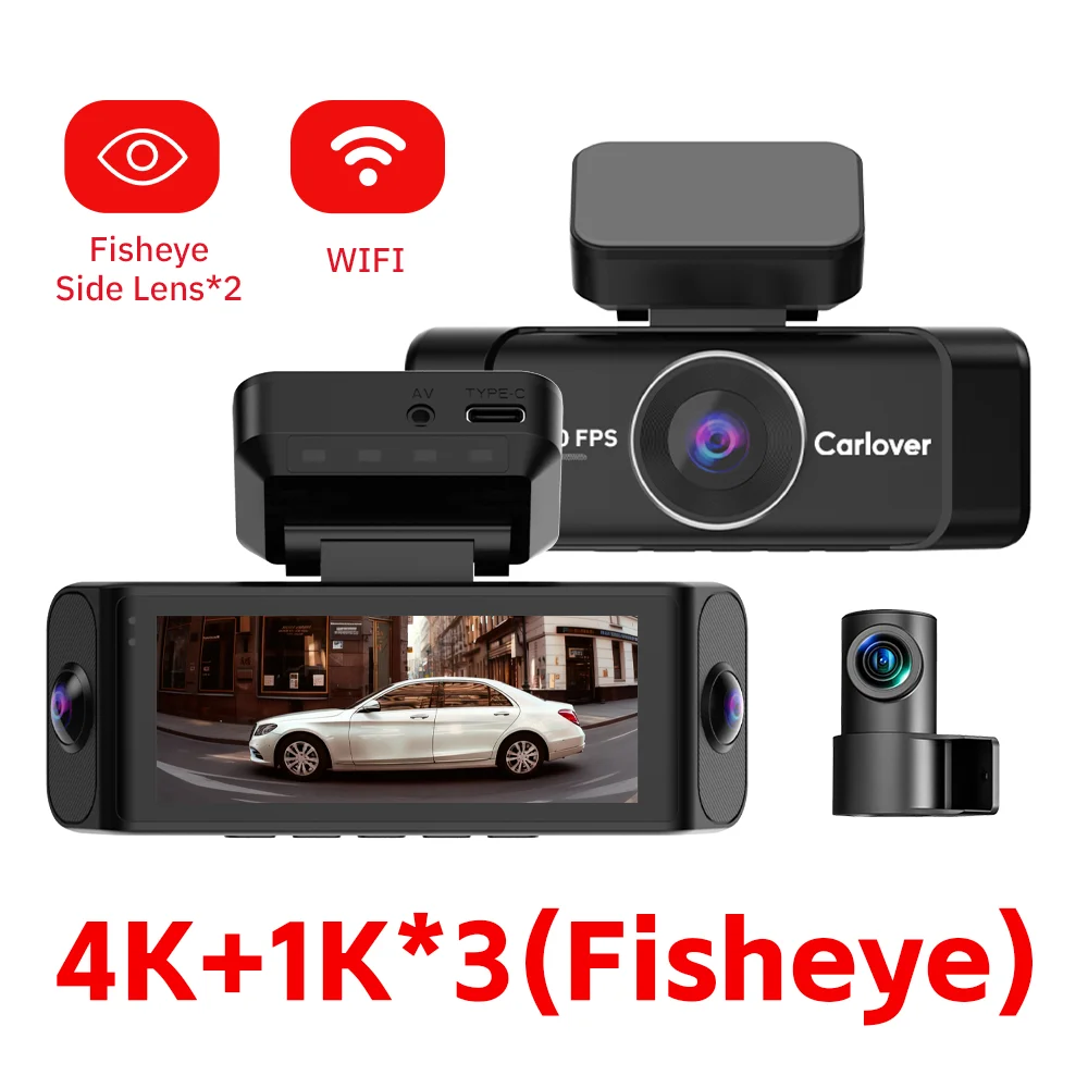 Dashcam 4K 4 Lens 5G WiFi  Fisheye 360°  Night Vision G-Sensor AI Dash Cam Car DVR for Car Black Box Dashcam OEM Factory
