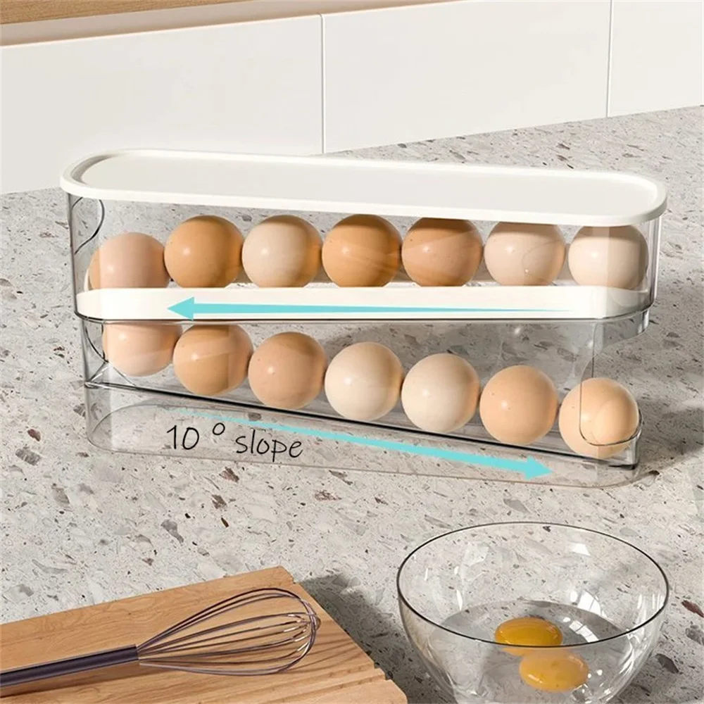1PC Slide Type Egg Carton Double Automatic Egg Roller Refrigerator Side Door Egg Storage Kitchen Countertop Egg Holder ﻿ - view 4