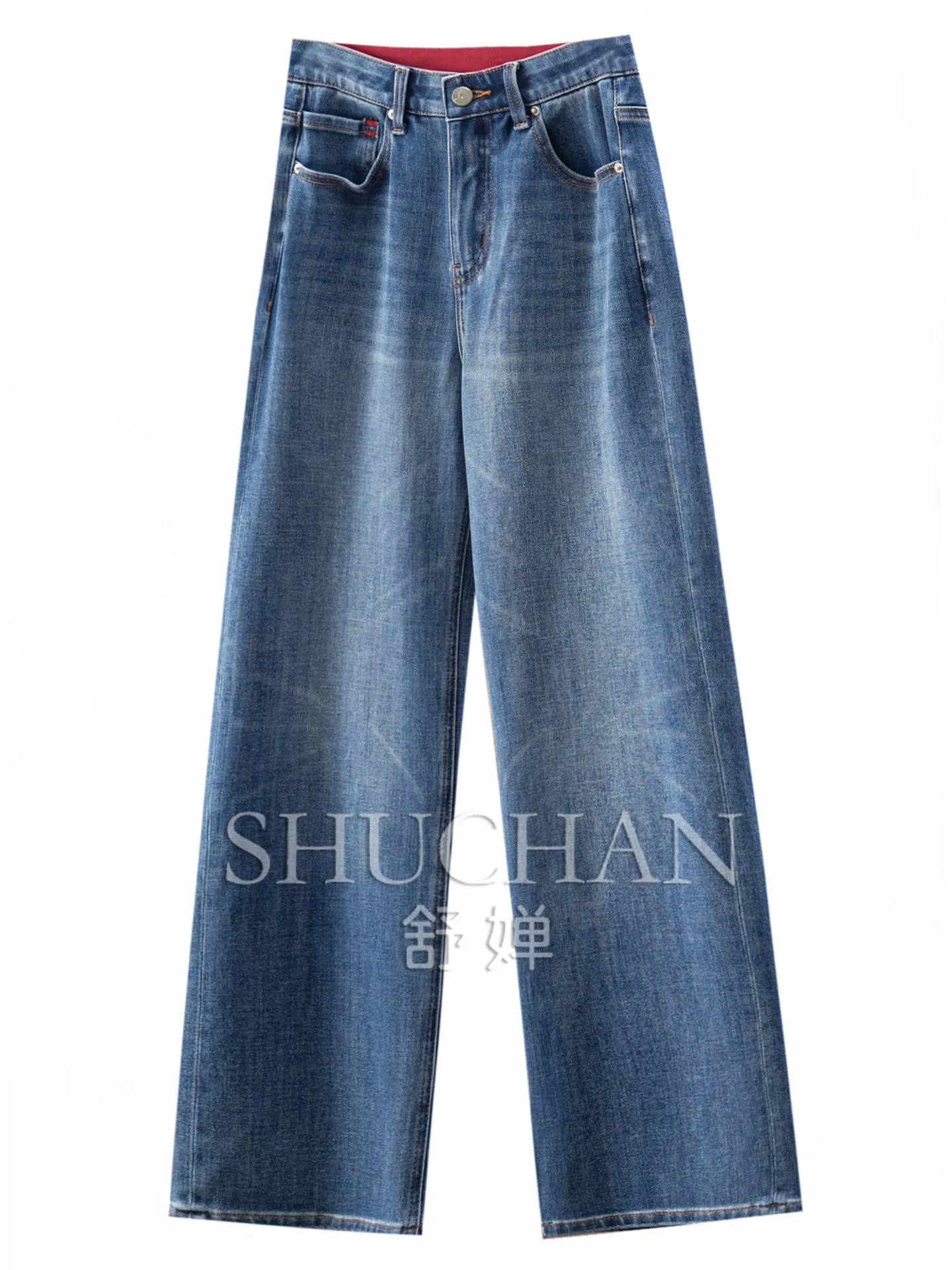 Fengshen Long Legs, Early Autumn Lyocell + Cotton High Waist Drape Straight Wide Leg Denim Trousers 53G6