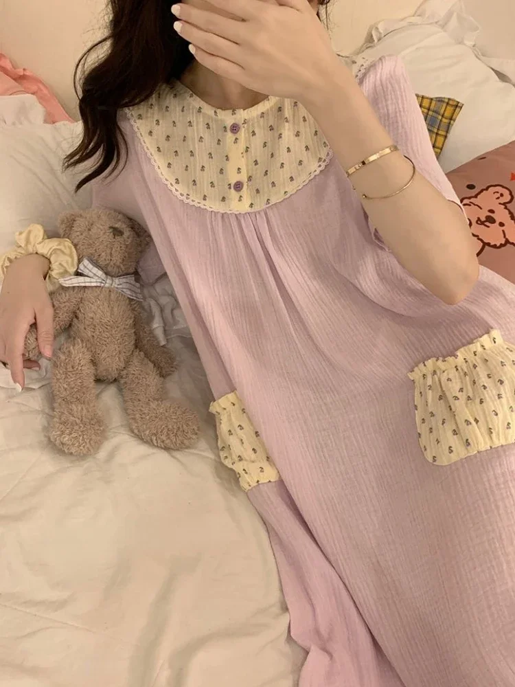

Nightgowns Women Print Daily Summer Comfortable Kawaii Students Trendy All-match Loose Elegant Casual Colorful New Korean Style