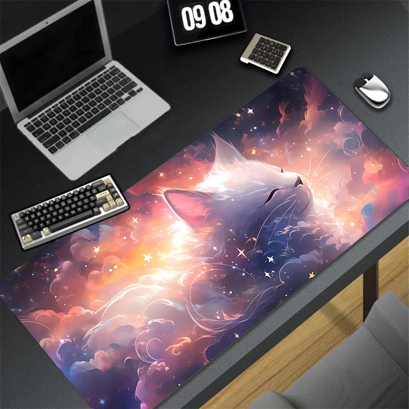 Adorable Mouse Pad Cute Gaming Clouds White Cat Desktop Mat For Girls Non-Slip Soft Surface Computer Mousepad For Office & Home