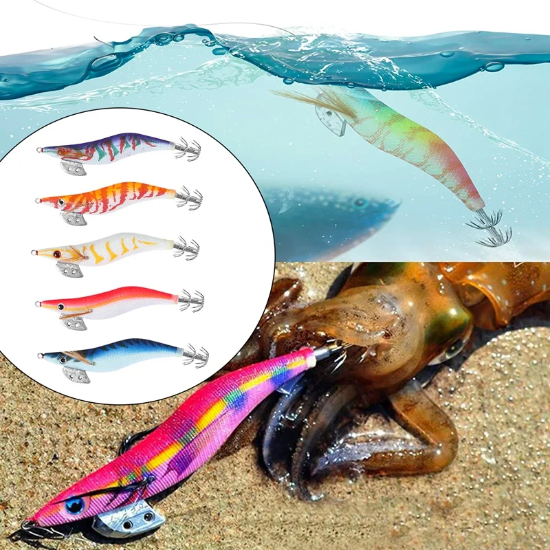 

Shrimp Bait 10Pcs Artificial Jigs lures Wood Shrimp Fishing Bait 12cm 3.0# Octopus Cuttlefish Lures with Storage Box