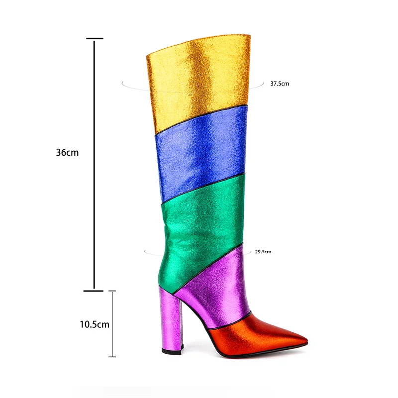 Chunky Heels Women\'s High Boots Novelty Fashion Pointed Toe High Heels Luxury Female Shoes Mixed Colors Slip-on Botas De Mujer