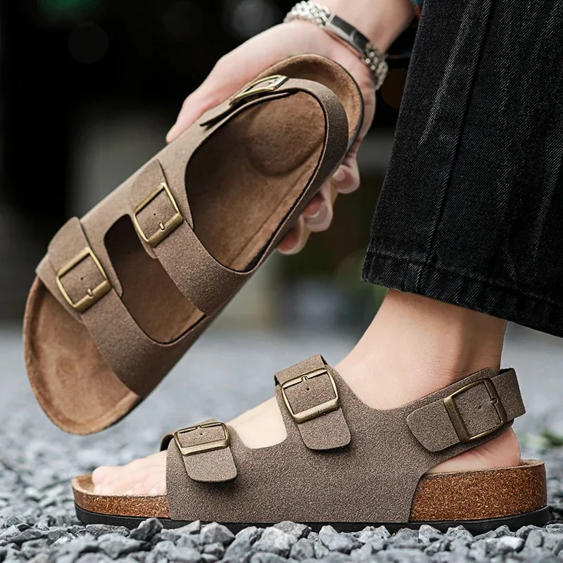 Man’s Cork Sandal Leather Breathable Comfort Summer Couple Beach Flip Flops Muller Outdoor Anti Slip Shoes Youth Casual Fashion