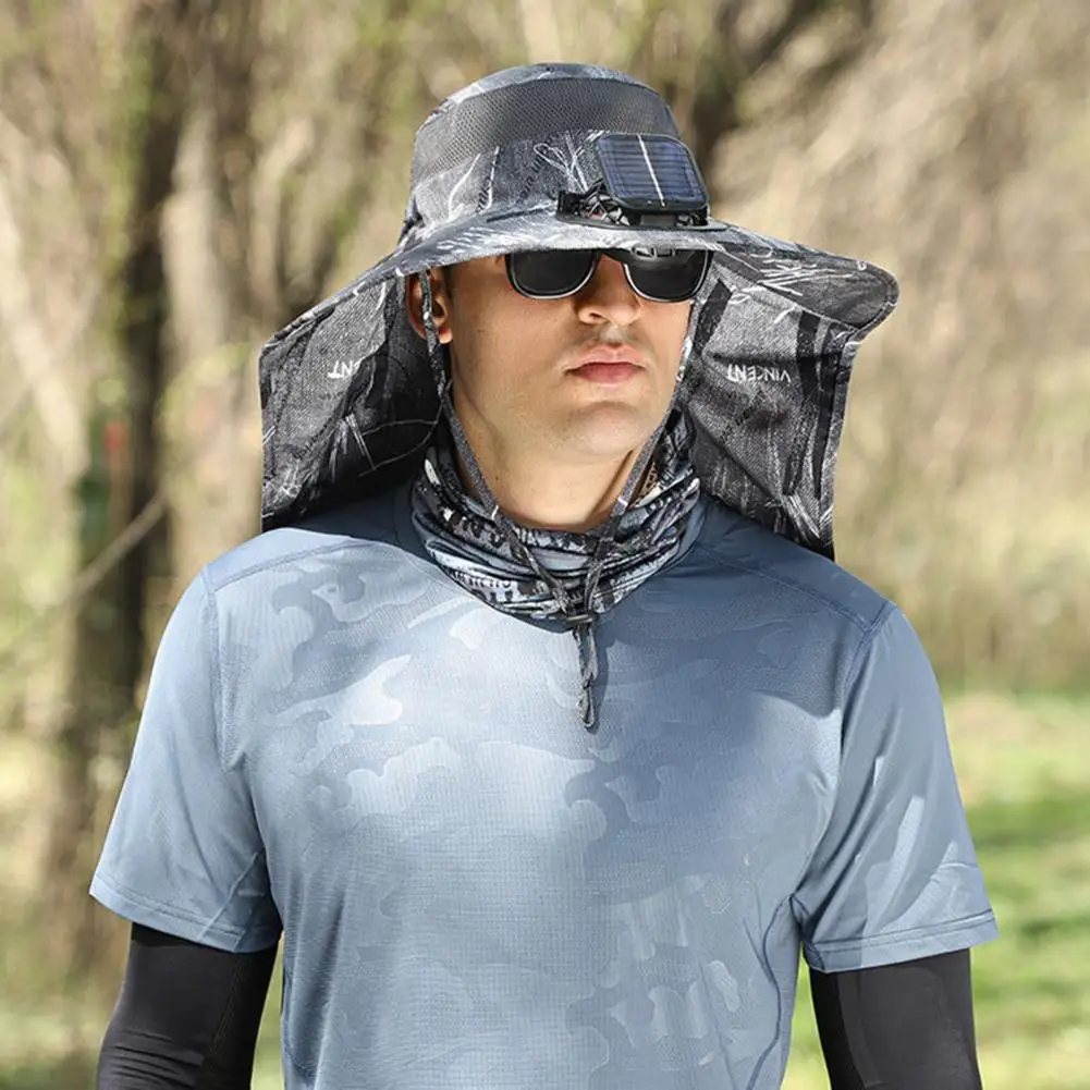 قبعة رجالية جديدة ذات حافة واسعة تعمل بالطاقة الشمسية للحماية من الشمس قابلة للتعديل في الهواء الطلق على الشاطئ قبعة صيد للمشي لمسافات طويلة واقية من الشمس