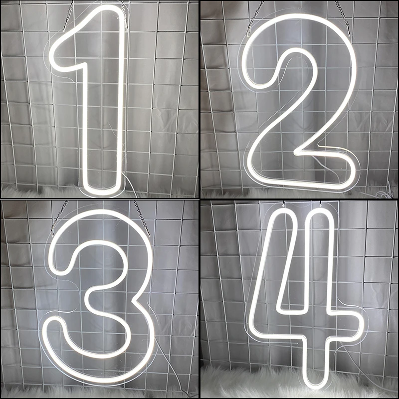 Large Size 80cm 0-9 LED Neon Sign Birthday Luminous Number Light Figure 1st Birthday Anniversary Wedding Baby Shower Decor