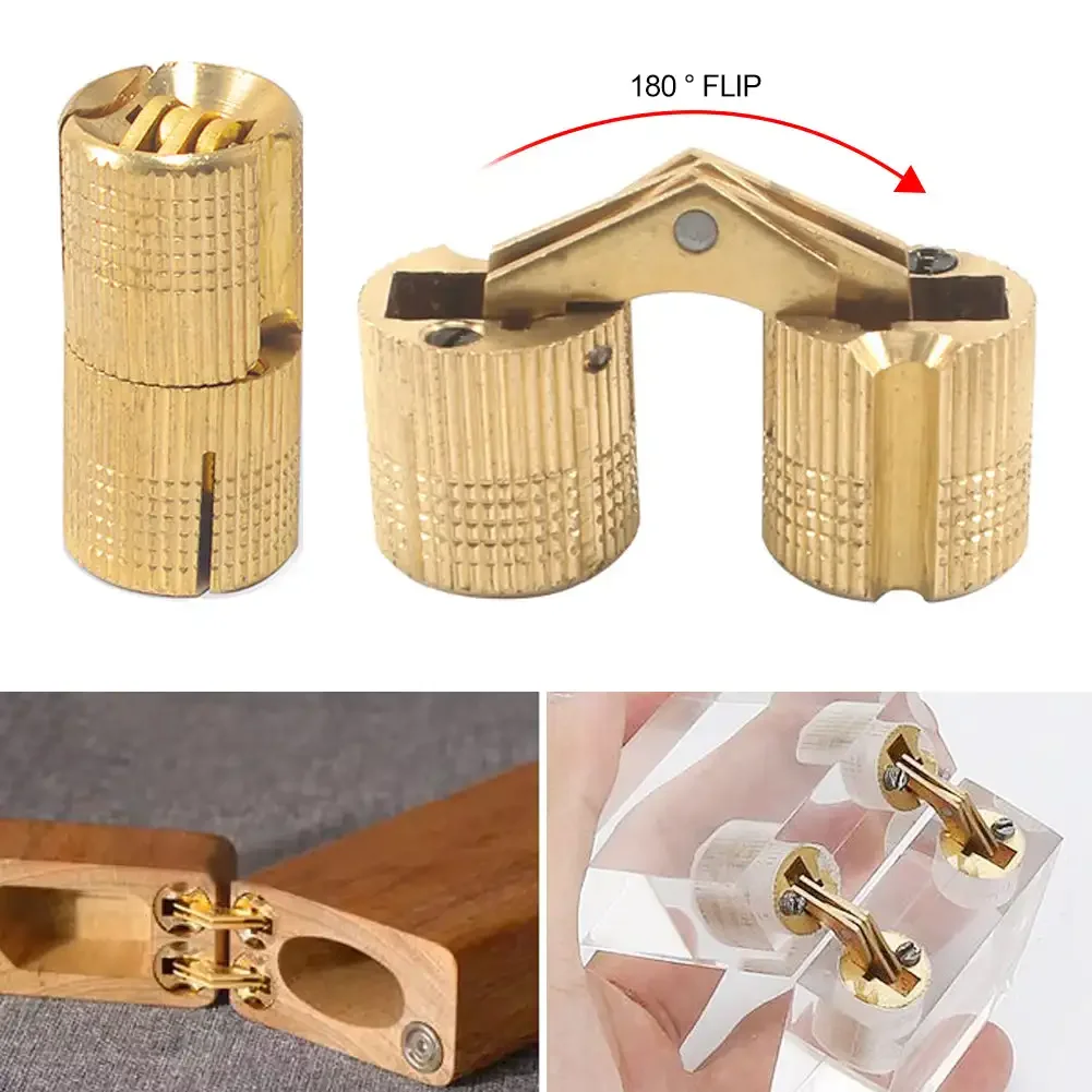 8/10/12/14/16mm Copper Barrel Hinges Cylindrical Hidden Cabinet Concealed Invisible Brass Hinges Mount For Furniture Hardware