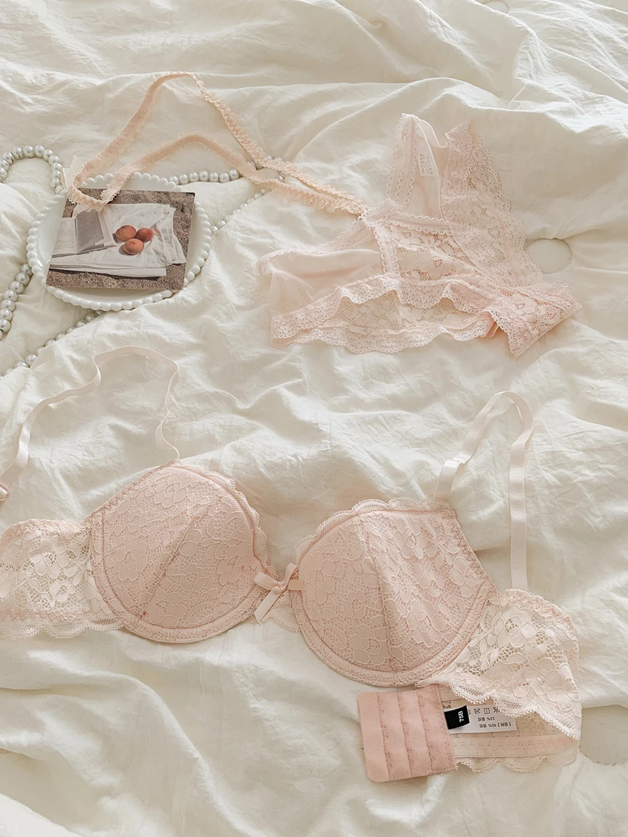 Sweet sexy girls underwear bra set lace floral comfortable breathable lingerie briefs suit bow student triangle pants