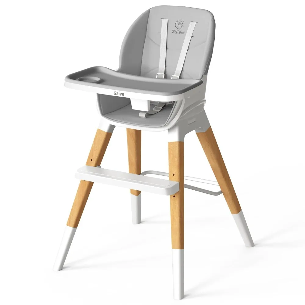 

8 in 1 Highchair, Convertible Wooden Baby High Chair with Tray, Adjustable High Chair for Babies and Toddlers, Easy to Clean, Gr