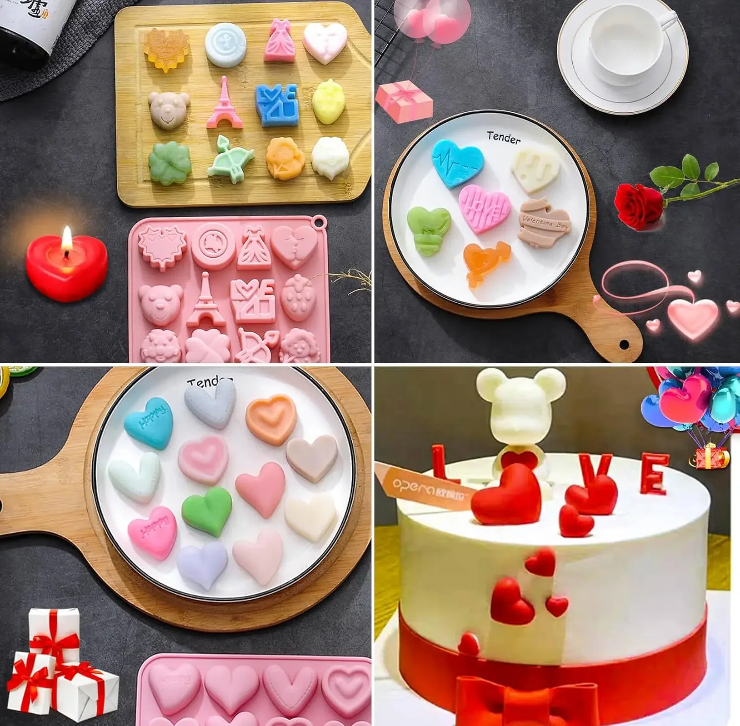 

VERIDIAN 3pcs Heart Silicone Molds Soap Molds for Chocolate Jelly Ice Cube Pudding Mousse Candy Cookie Baking Accessories