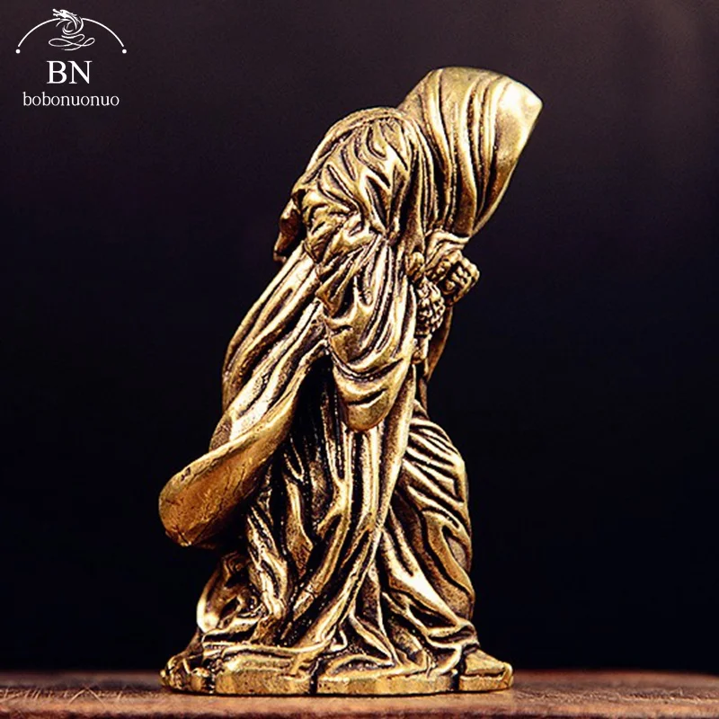 brass Holy Death Statue Standing Religious Decorative Figurine Grim Reaper Holding Scythe Statue Altar Halloween
