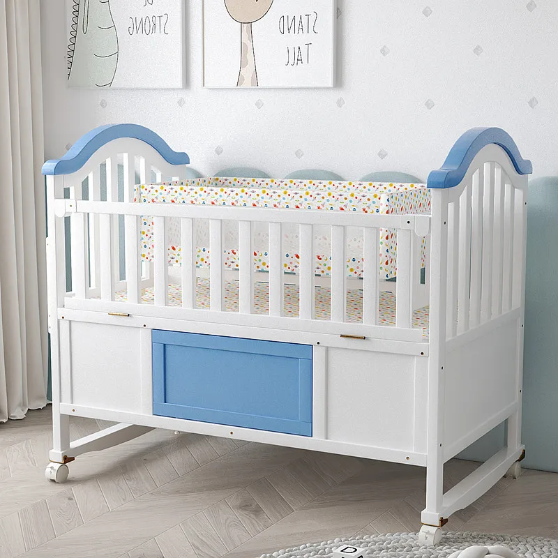 Add logo Children Multifunctional Co Sleeping Girls Montessori Wooden Cot Baby Bed Cribs for Kids