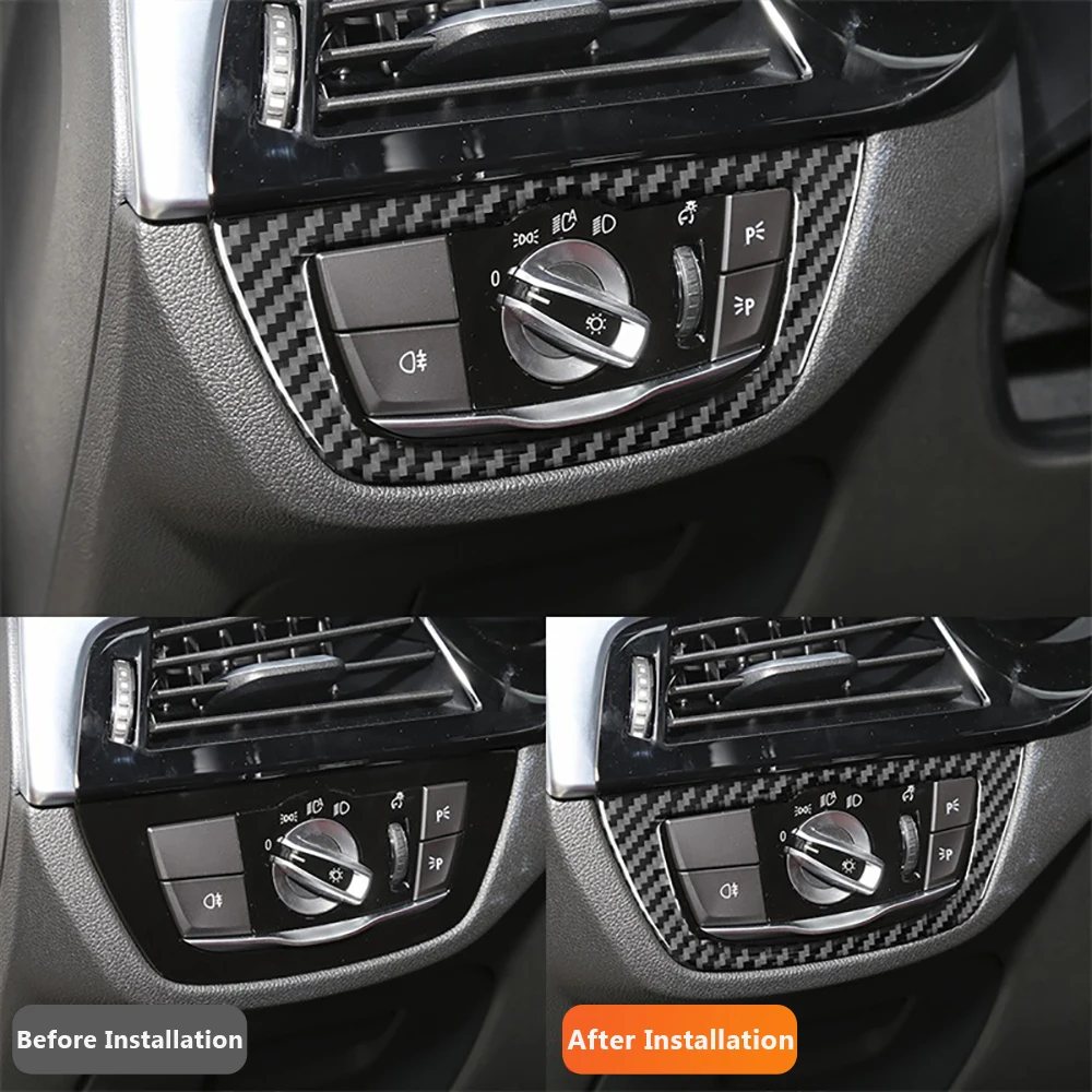 For BMW X3 X4 G01 G02 G08 2018-2021 Car-styling Carbon Fiber Car Headlight Switch Decorative Sticker Auto Interior Accessories