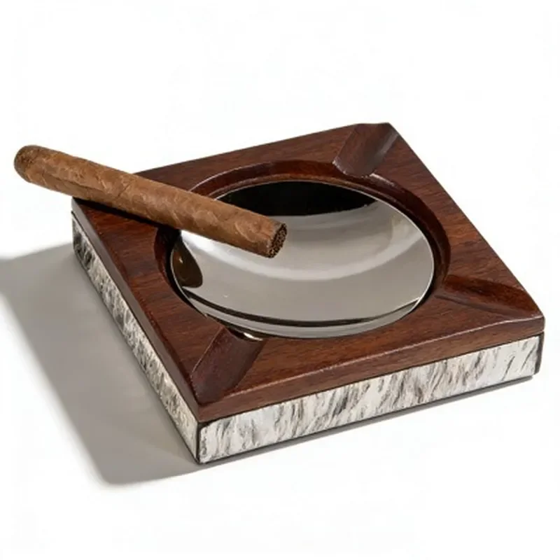 Modern Metal Leather Horsehair Ashtray Simple Cigar Holder for Hotel Lobby Sales Department Model Room Home Office Desk