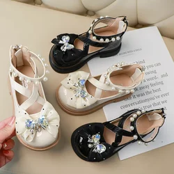 Lolita Girls Princess Leather Shoes Ankle-strap Elegant Children Causal Dresses Shoes with Bowknot Versatile Kids Party Shoes