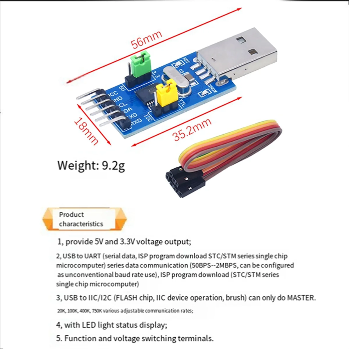 Modul adaptor USB ke IIC, komponen elektronik modul adaptor konverter USB ke IIC I2C UART